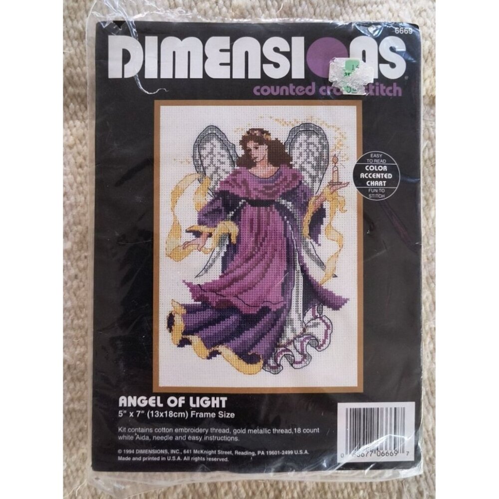 Dimensions Counted Cross Stitch Kit Purple "Angel Of Light" 5"x7"